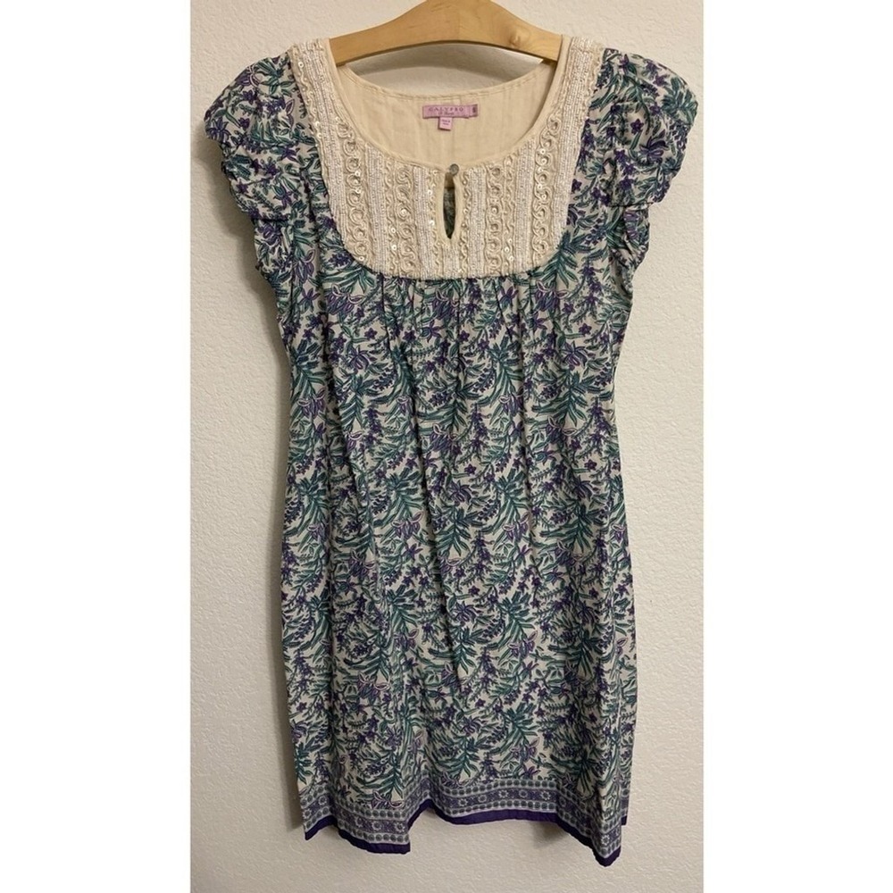NEW Calypso St‎ Barth Small Cotton Floral Paisley Beaded Embroidered Mini Dress